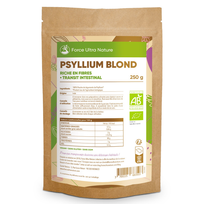 Tégument de Psyllium Blond Bio (250 & 500g) - Crubio - Force Ultra Nature